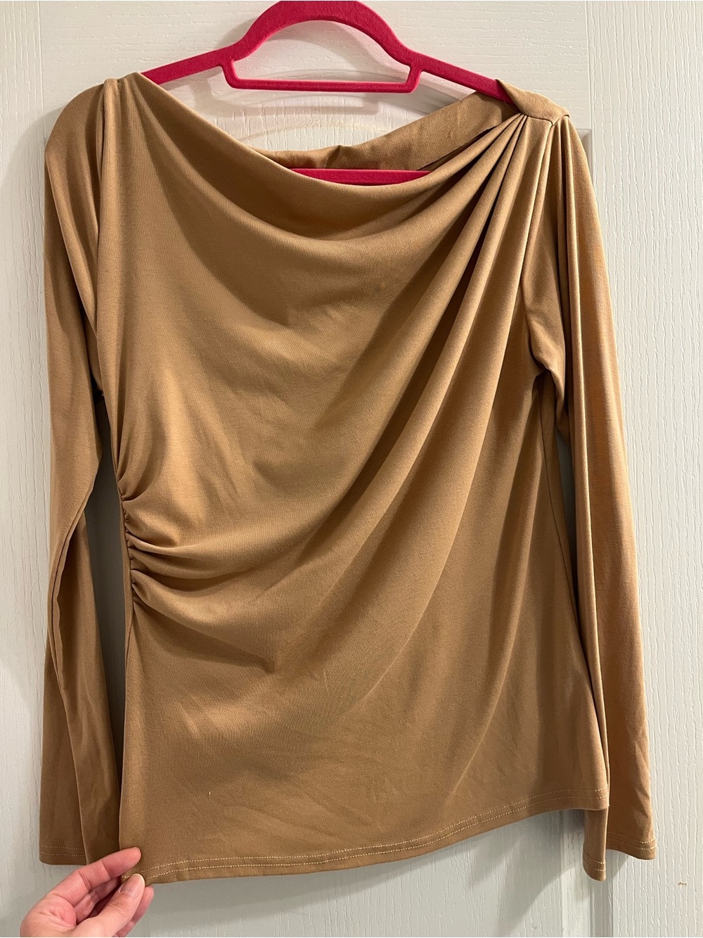 Chicwish Camel Draped Long Sleeve Top with Side Gathering